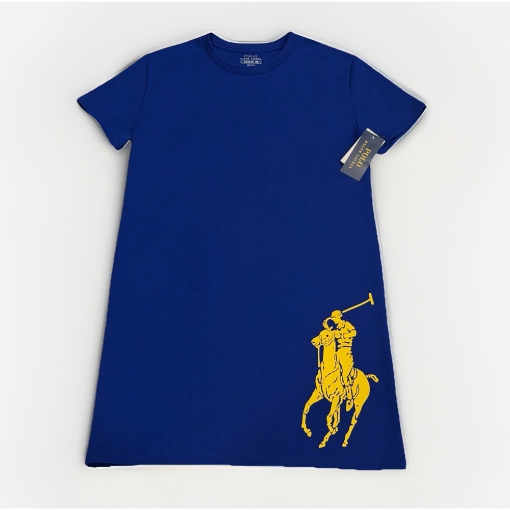 NEW Polo Ralph Lauren Girls Size L 12-14 Navy Blue Big Pony T-Shirt Dress